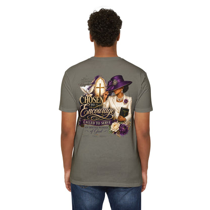 Chosen to Encourage Christian T-Shirt — 'Called to Serve' Purple Church Hat Design