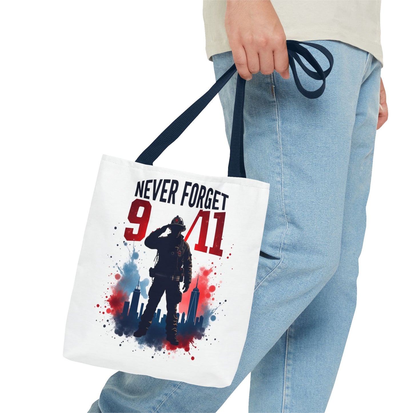 Never Forget 9/11 Tribute Tote Bag — Memorial Patriotic Canvas Carryall