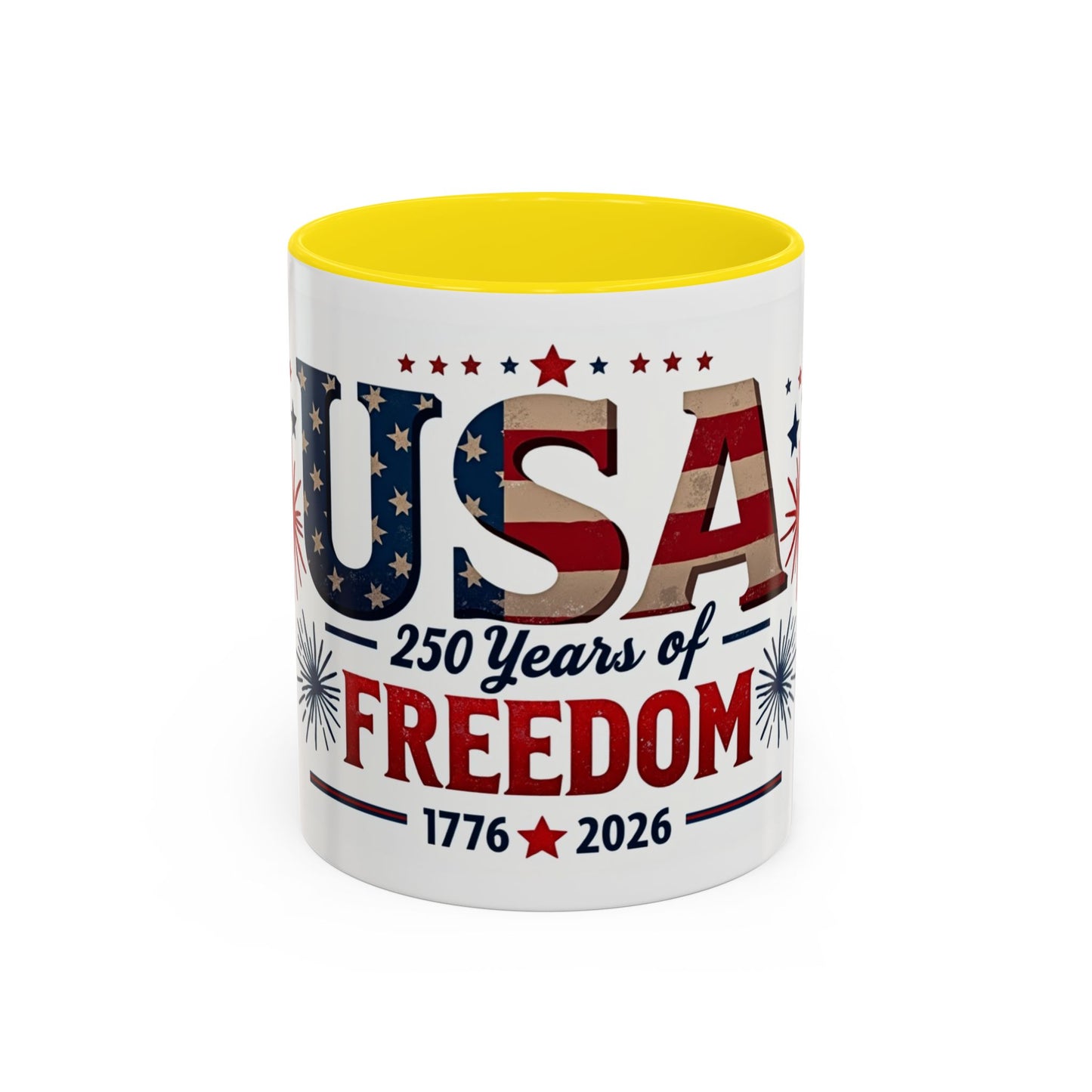 USA 250 Years of Freedom Accent Coffee Mug – 1776–2026 Patriotic Fourth of July Gift
