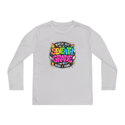 Seventh Grade Kids Long Sleeve Tee — "Watch Out… Here I Come" Back-to-School Shirt