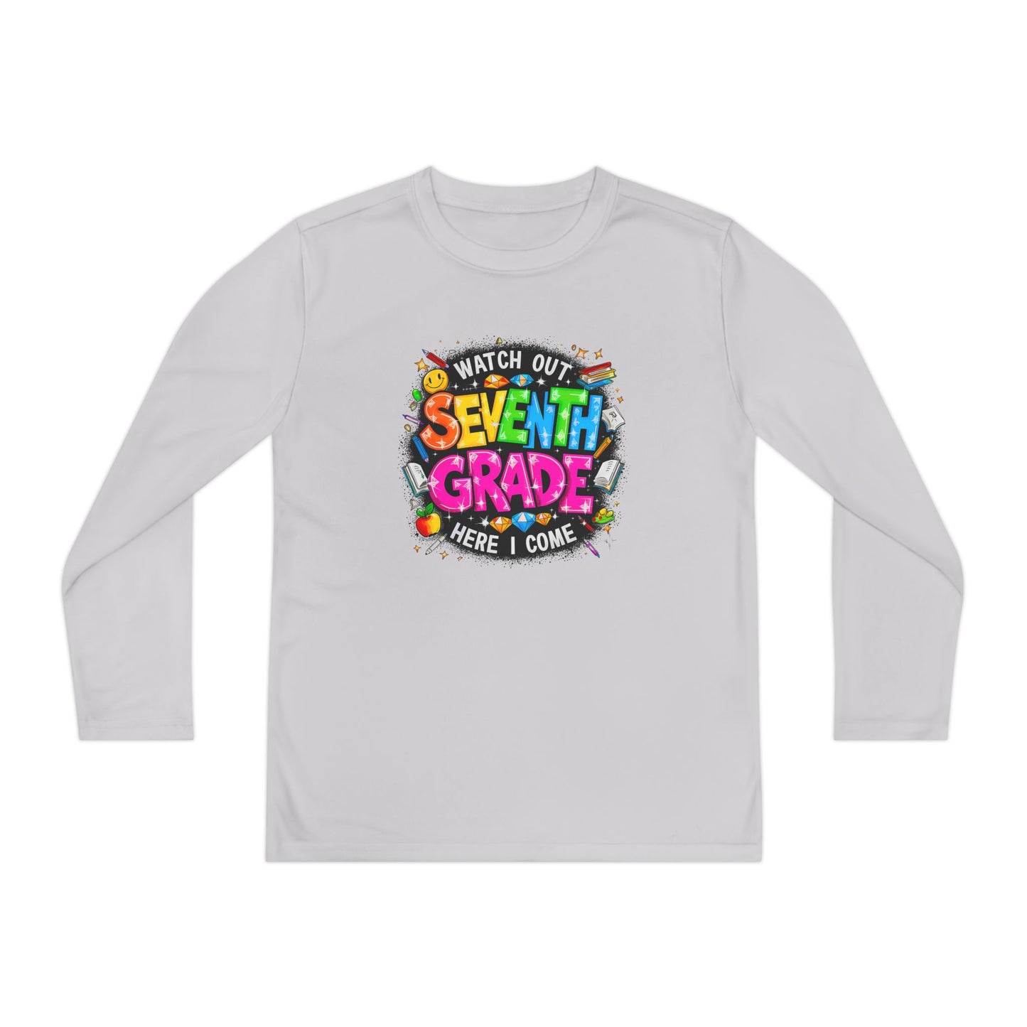 Seventh Grade Youth Long Sleeve Tee — "Watch Out Seventh Grade Here I Come" Back-to-School Shirt
