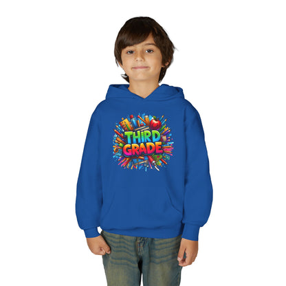 Third Grade Kids Hoodie — Colorful School Supplies Back-to-School Sweatshirt