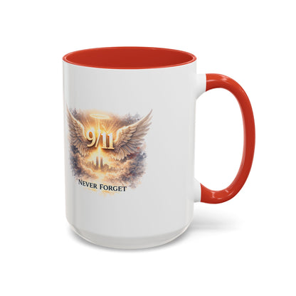 9/11 Never Forget Accent Coffee Mug — Memorial Tribute Ceramic Mug