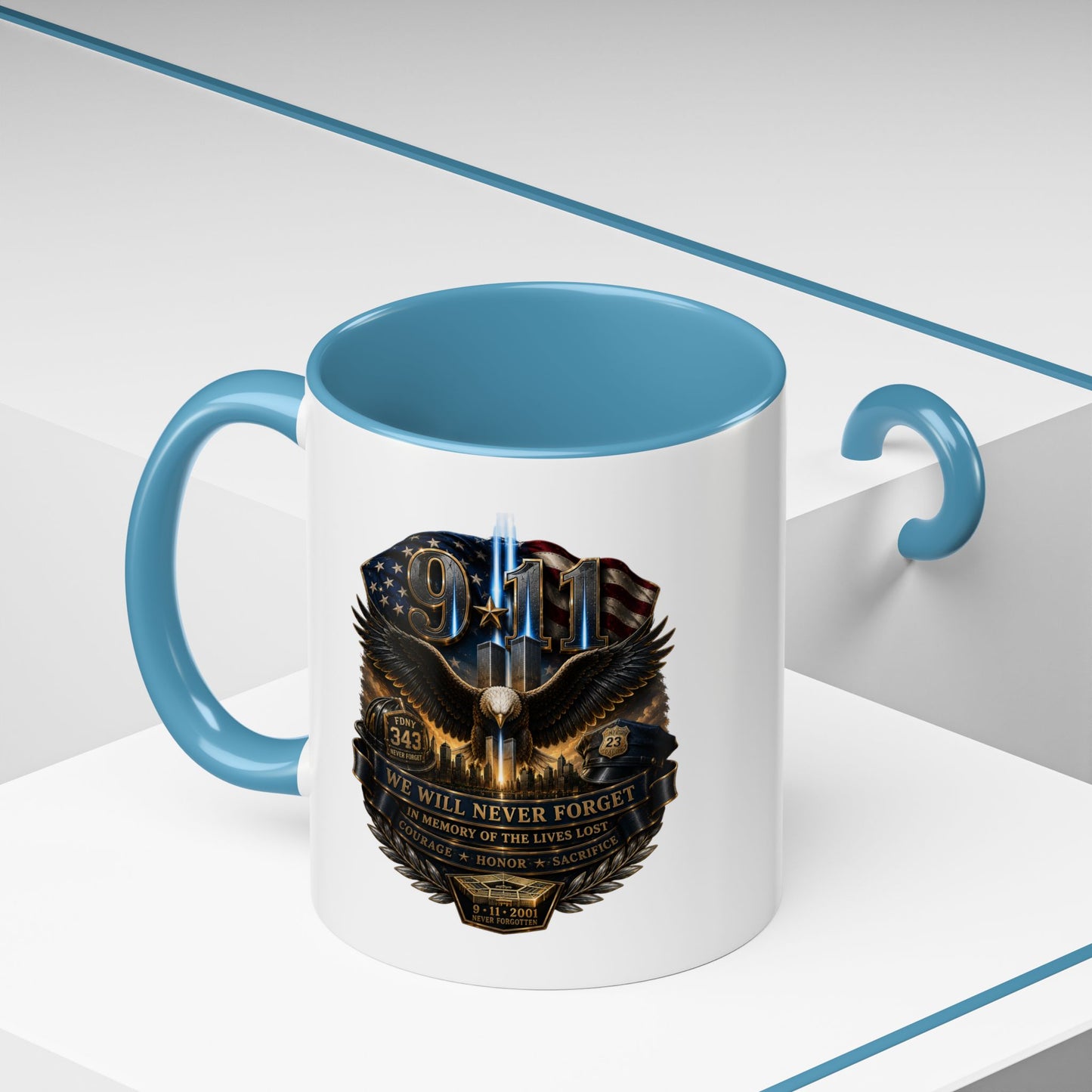 9/11 Tribute Coffee Mug — Never Forget Memorial Eagle Design (11/15oz)