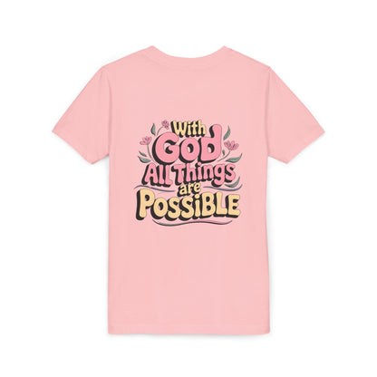 Youth Tee - "With God All Things Are Possible" Inspirational Christian Shirt