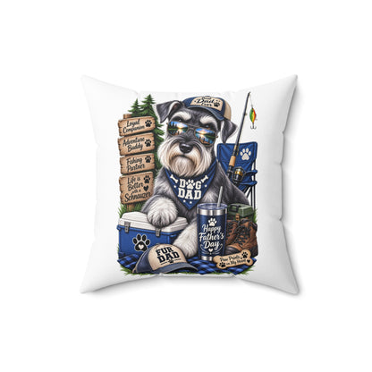 Dog Dad Fishing Schnauzer Pillow - Outdoor Camper Pet Lover Accent Pillow