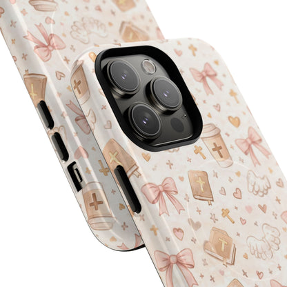Christian Pattern Phone Case — Cute Cross, Bible & Dove Tough Magnetic Case