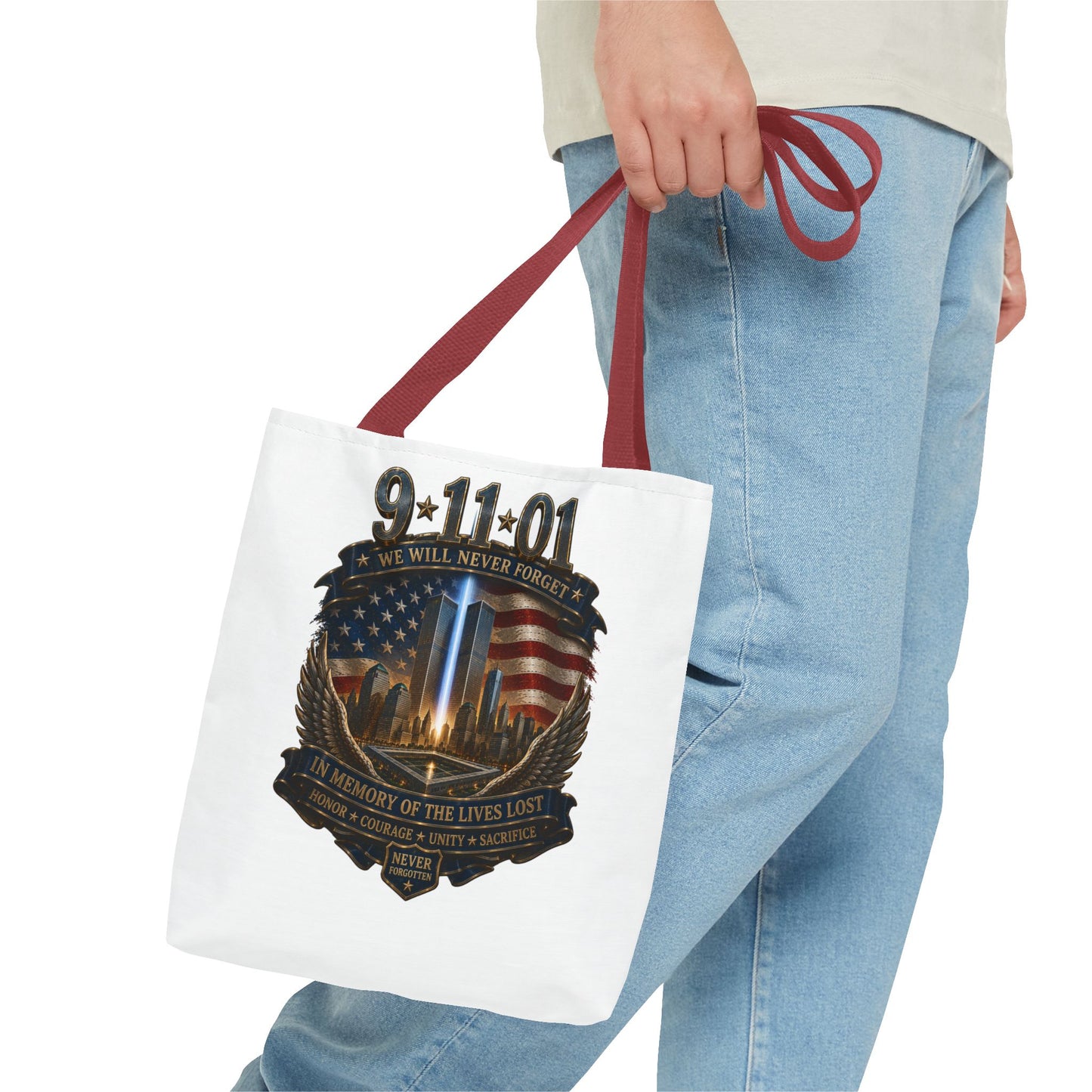 9·11 Memorial Tote Bag — We Will Never Forget Tribute Tote
