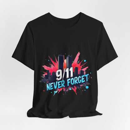 9/11 Never Forget T-Shirt — Patriotic Memorial Tee with Twin Towers Graphic