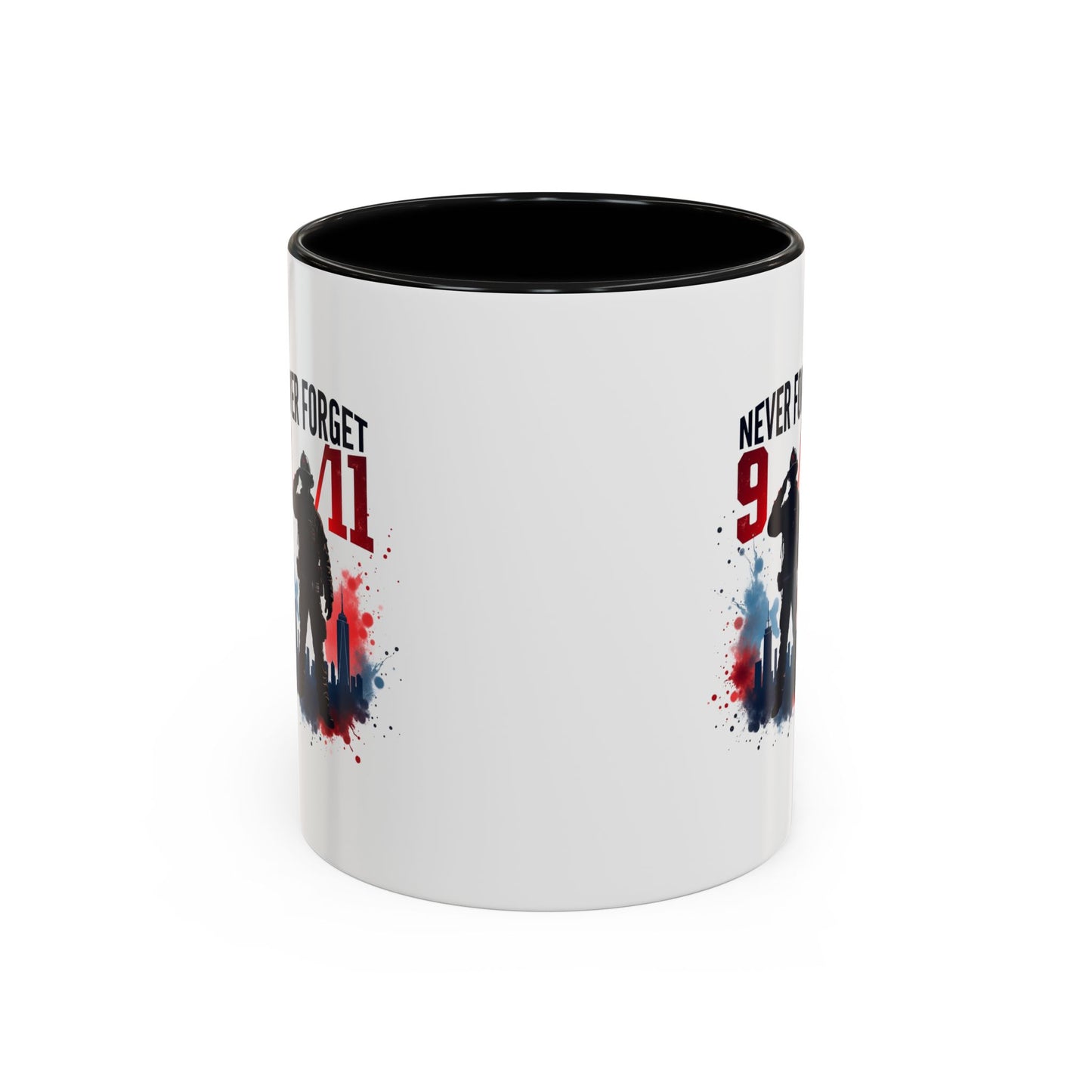 Never Forget 9/11 Accent Coffee Mug — Patriotic Memorial Tribute (11oz, 15oz)