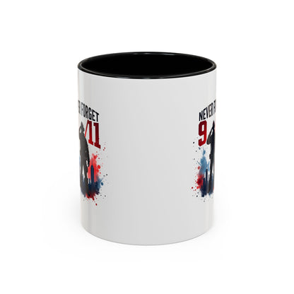 Never Forget 9/11 Accent Coffee Mug — Patriotic Memorial Tribute (11oz, 15oz)