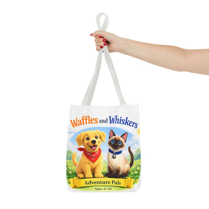 Waffles & Whiskers Adventure Pals Tote Bag — Cute Puppy and Kitten Kids Book Design