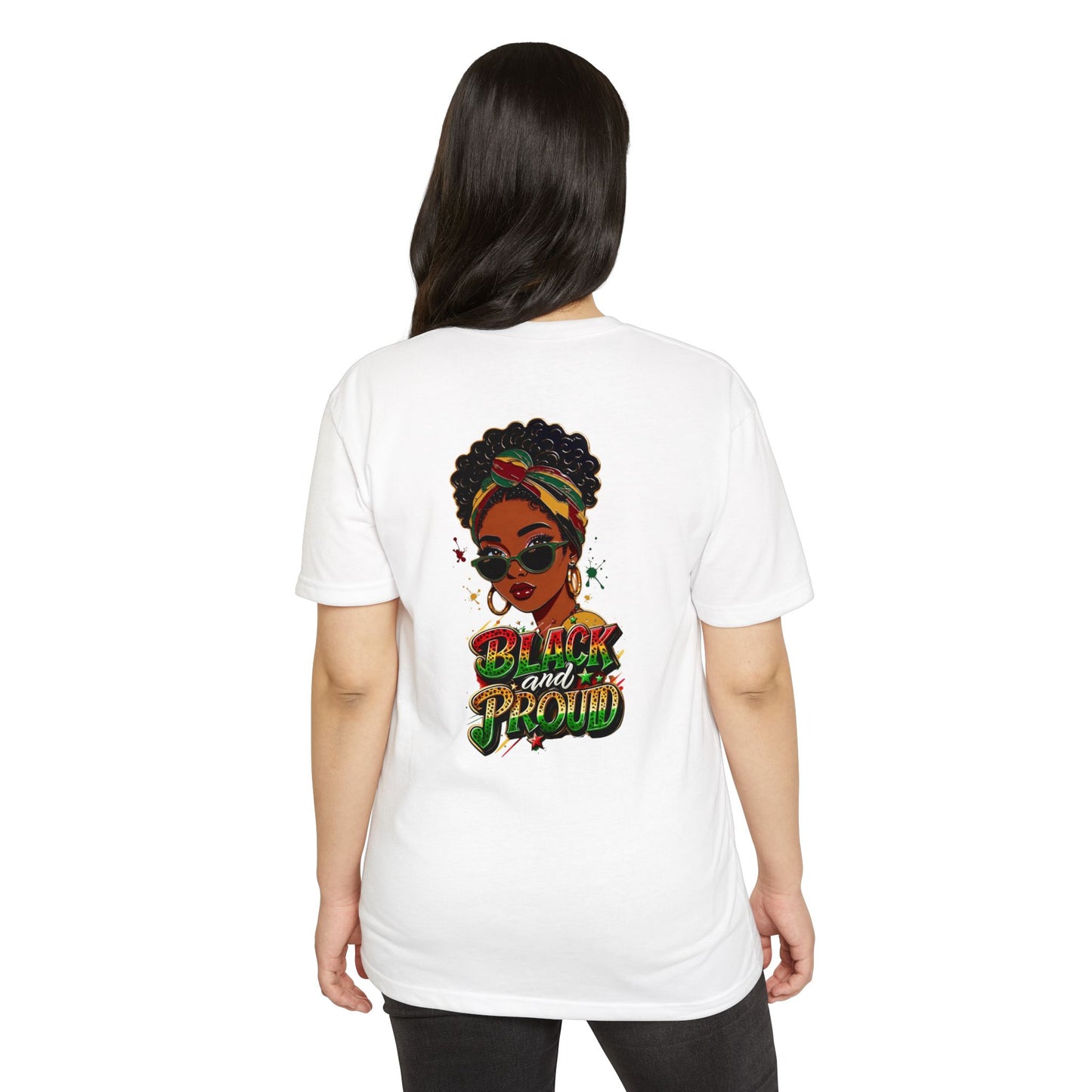 Black and Proud Graphic T-Shirt — Afrocentric Woman Design