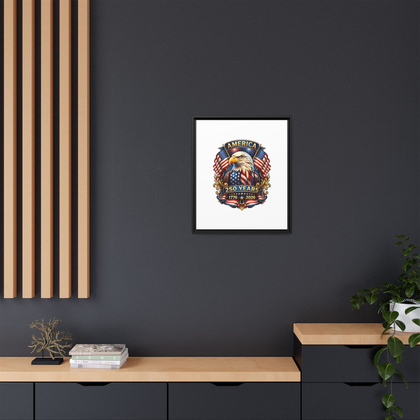 America 250th Anniversary Framed Canvas — Patriotic Bald Eagle Wall Art