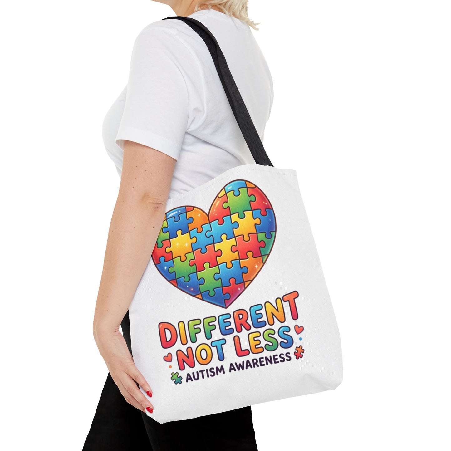 Autism Awareness Tote Bag — "Different Not Less" Puzzle Heart