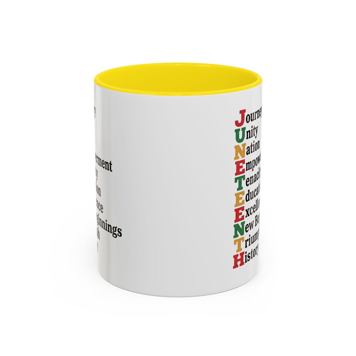 Juneteenth Acronym Accent Coffee Mug – Journey Unity Nation Empowerment (11/15oz)