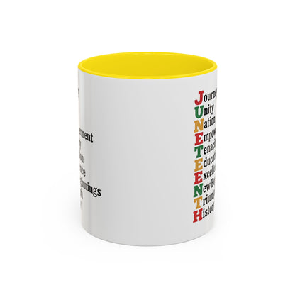 Juneteenth Acronym Accent Coffee Mug – Journey Unity Nation Empowerment (11/15oz)