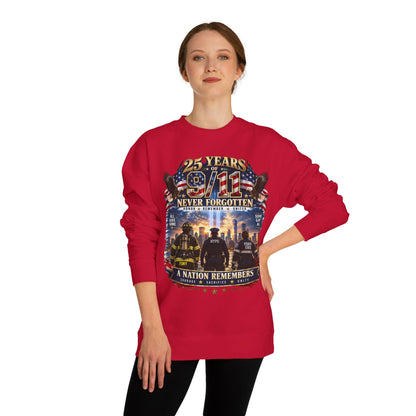 9/11 Never Forgotten Crewneck Sweatshirt — 25 Years Memorial Tribute