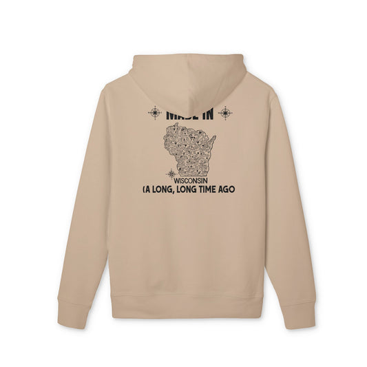 Wisconsin 'Made In' Graphic Hoodie — "A Long, Long Time Ago" State Map Design