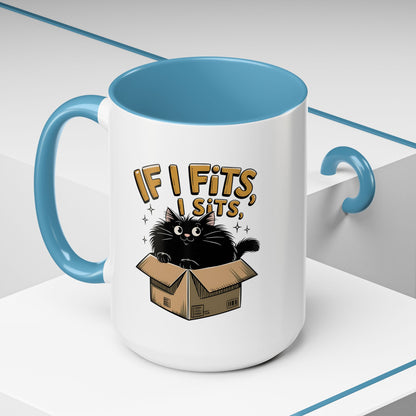 If I Fits I Sits Cat Mug — Funny Black Cat in Box Coffee Cup (11/15oz)