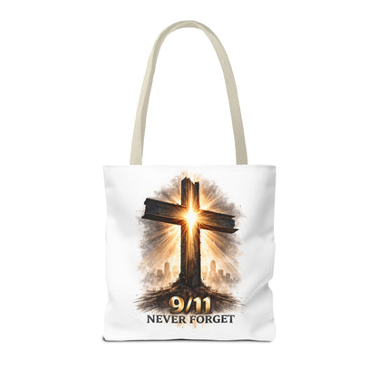 9/11 Never Forget Cross Memorial Tote Bag — Patriotic Remembrance Shopper