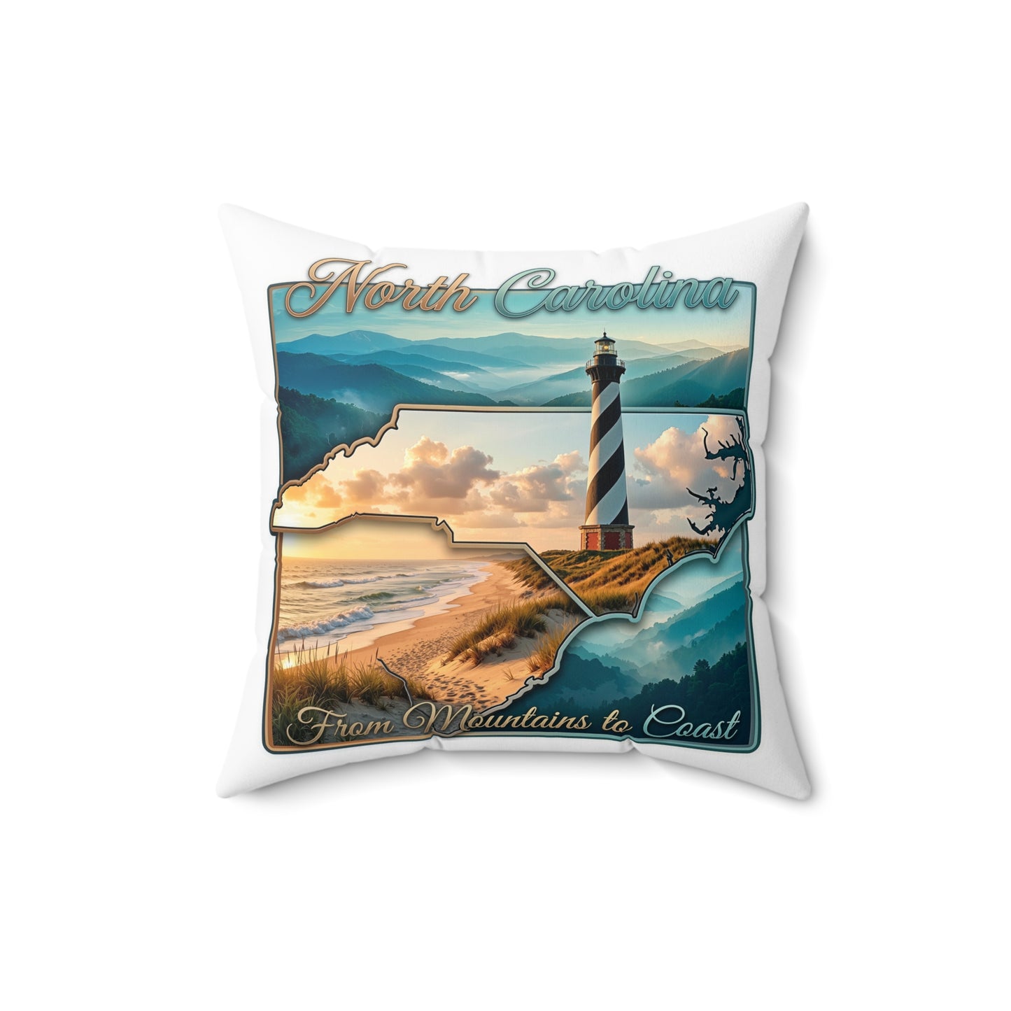 North Carolina Lighthouse Coastal Pillow — From Mountains to Coast Decorative Throw Pillow