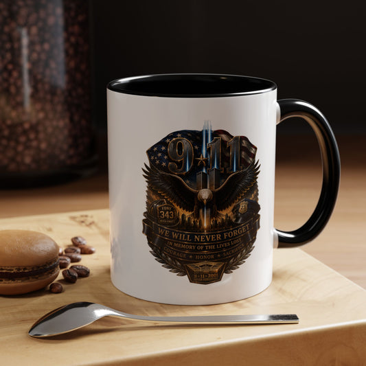 9/11 Tribute Coffee Mug — Never Forget Memorial Eagle Design (11/15oz)