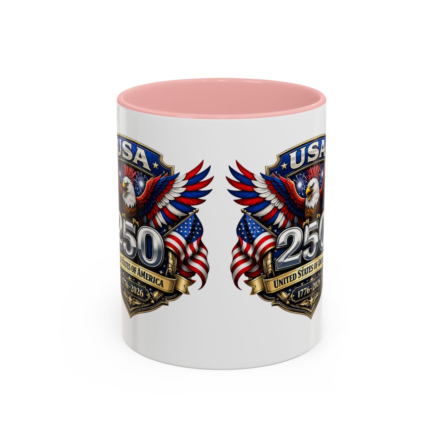 USA 250th Anniversary Accent Coffee Mug – Patriotic Eagle & Flag 1776–2026