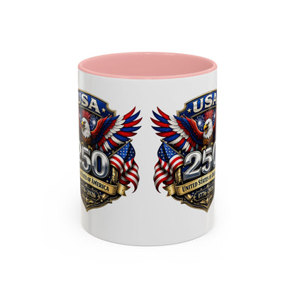 USA 250th Anniversary Accent Coffee Mug – Patriotic Eagle & Flag 1776–2026