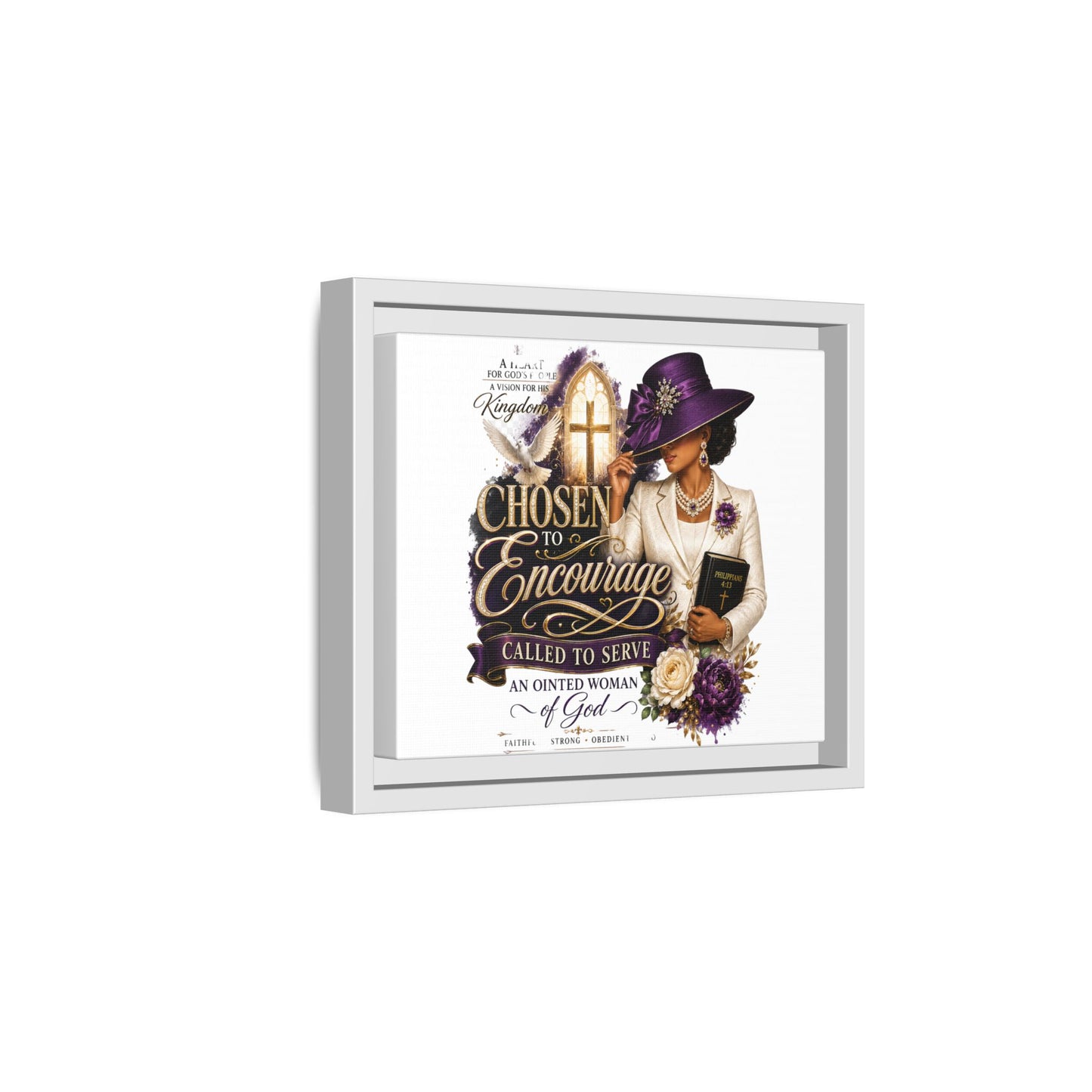 Chosen to Encourage — Framed Faith Canvas Wall Art (Called to Serve, Anointed Woman of God)