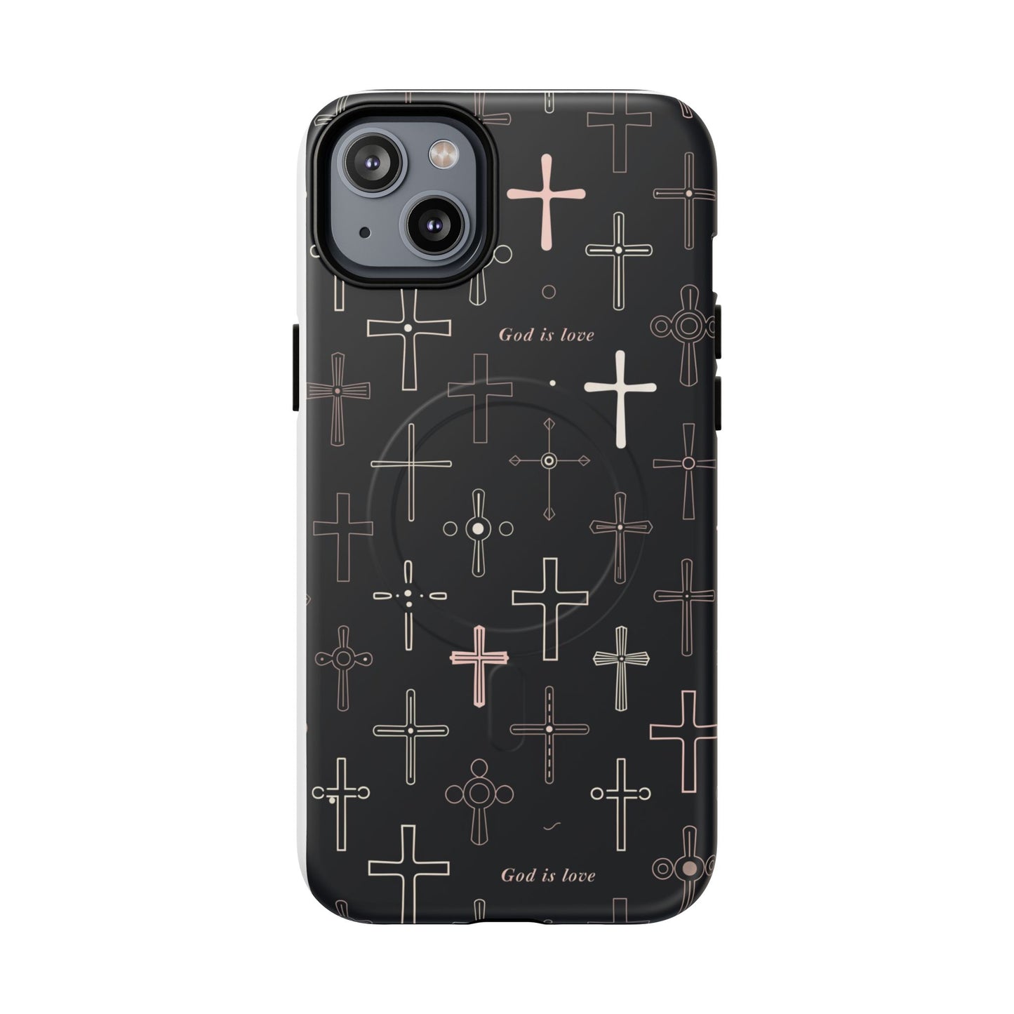 Magnetic Phone Case — Black Cross Pattern with "God is love"
