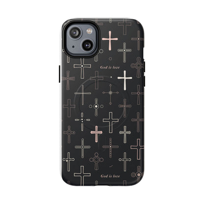 Magnetic Phone Case — Black Cross Pattern with "God is love"