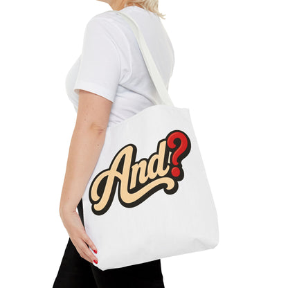 And? Graphic Tote Bag — Retro Script Question Mark Design