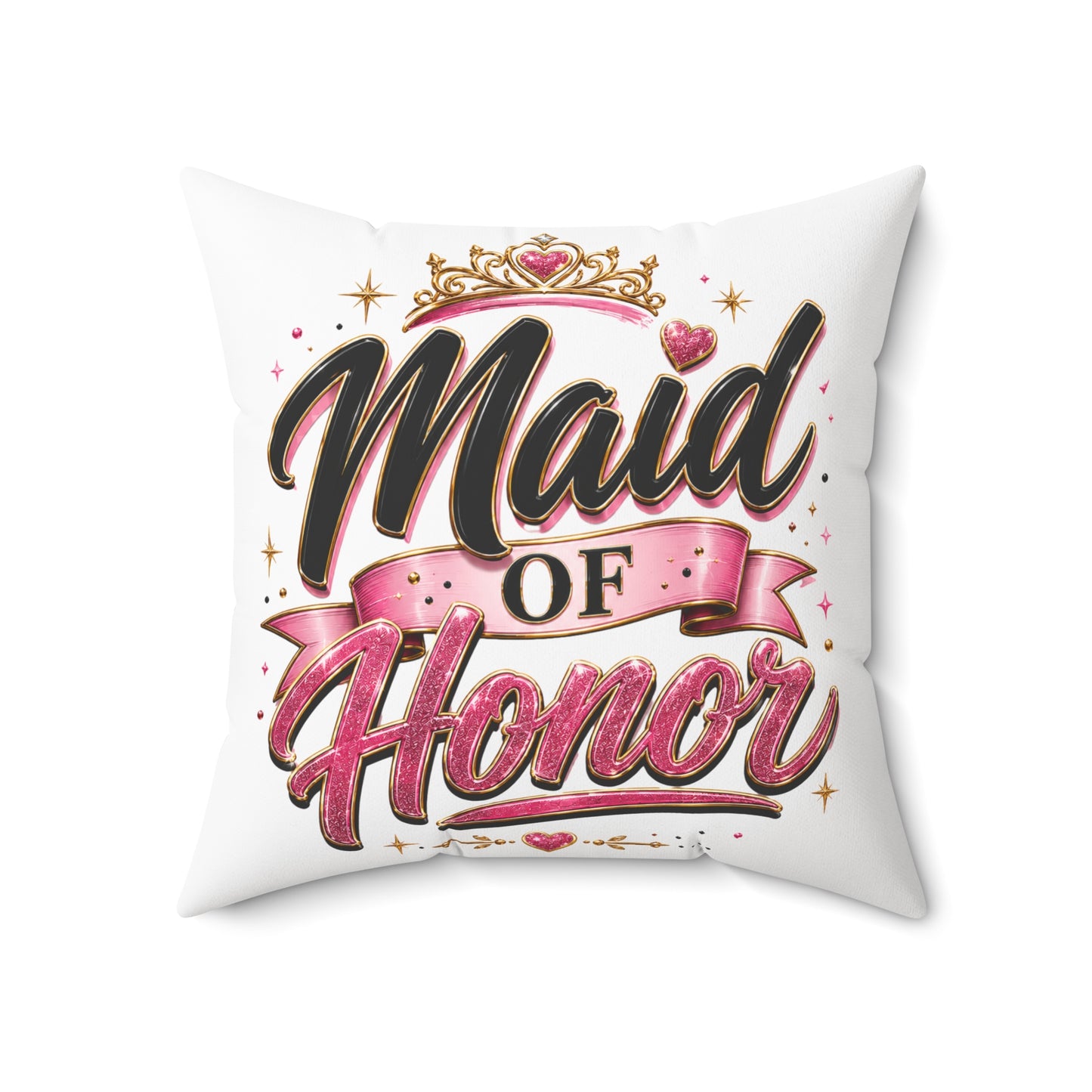 Maid of Honor Decorative Pillow - Pink Crown Bridal Gift