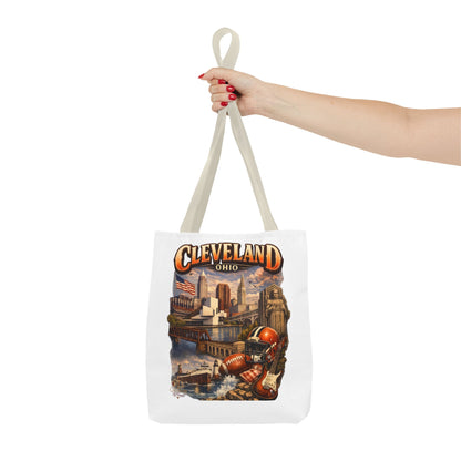 Cleveland Cityscape Tote Bag — Vintage Ohio Skyline & Sports Montage
