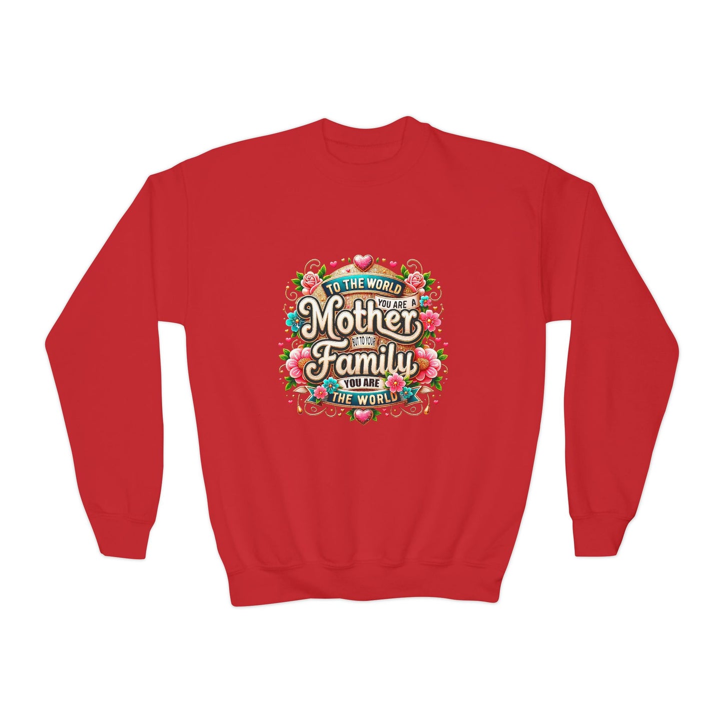 Youth Sweatshirt - "Mother & Family" Floral Quote Crewneck
