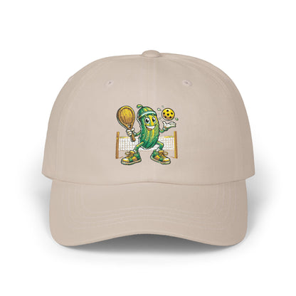 Pickleball Pickle Dad Cap — Retro Pickle Character Embroidered Baseball Hat