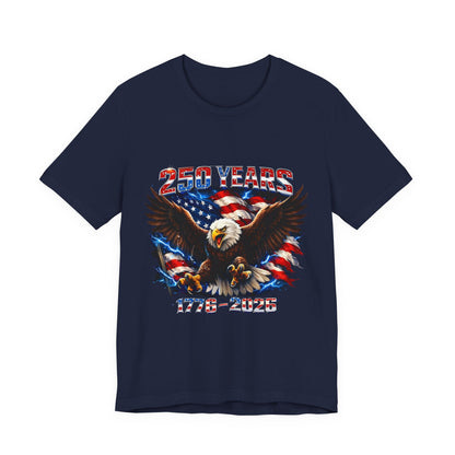 250 Years Bald Eagle American Flag T-Shirt — 1776–2026 Patriotic Tee