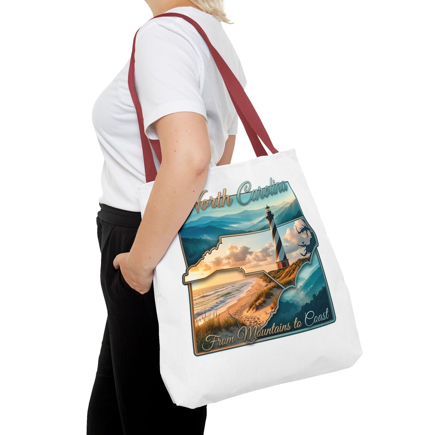 North Carolina Lighthouse Tote Bag — "From Mountains to Coast" Scenic Beach Tote