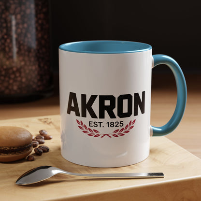 Akron Est. 1825 Accent Coffee Mug — Vintage City Pride Ceramic Mug