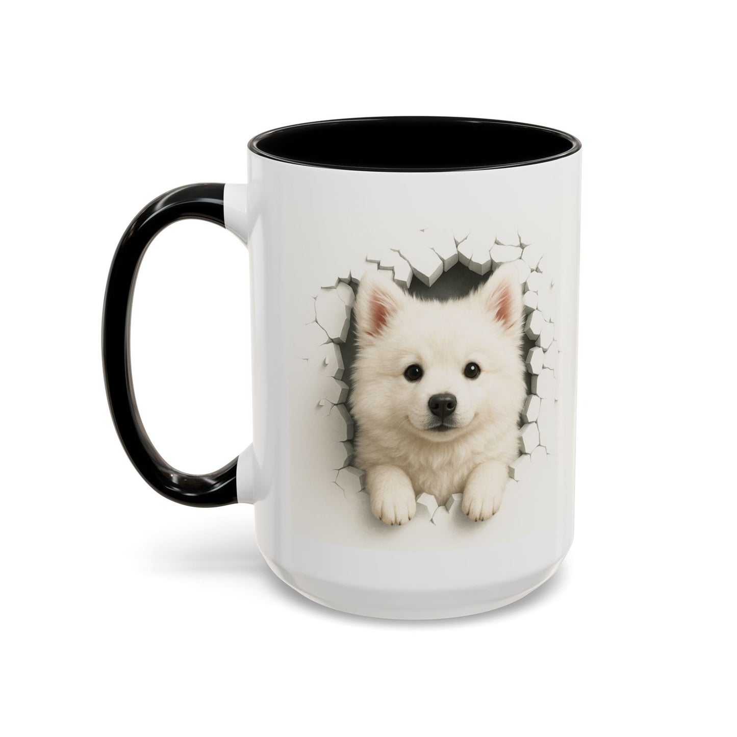 White Samoyed Puppy Accent Coffee Mug — Cute Dog Breakthrough Design (11/15 oz)