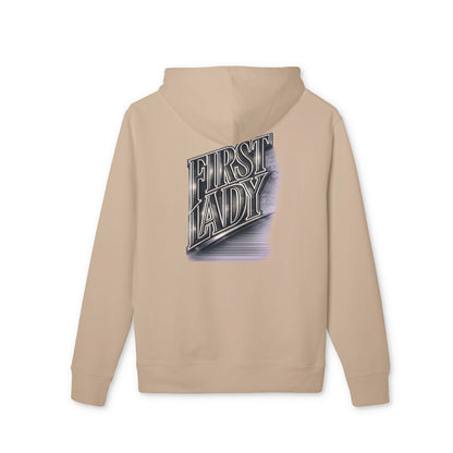 First Lady Graphic Hoodie — Retro Metallic Lettering Pullover