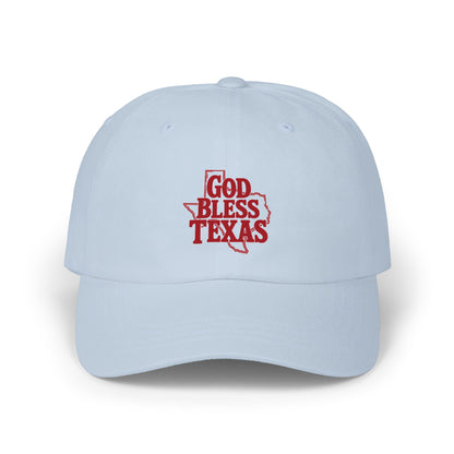 God Bless Texas Dad Cap — Embroidered Texas Outline Baseball Hat