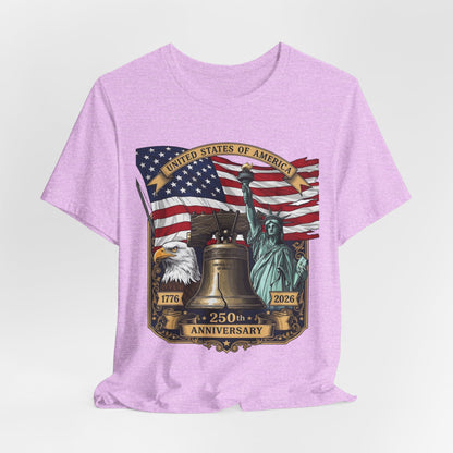 Patriotic 250th Anniversary T-Shirt - Liberty Bell, Bald Eagle & Statue of Liberty