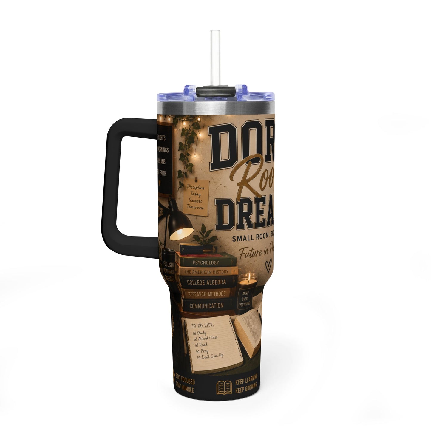 Dorm Room Dreams 40oz Vacuum Tumbler — Insulated College Travel Mug