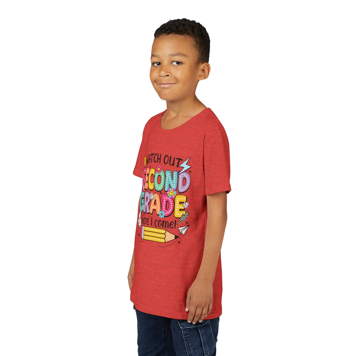 Second Grade Kids T‑Shirt – "Watch Out Second Grade Here I Come" Back‑to‑School Tee