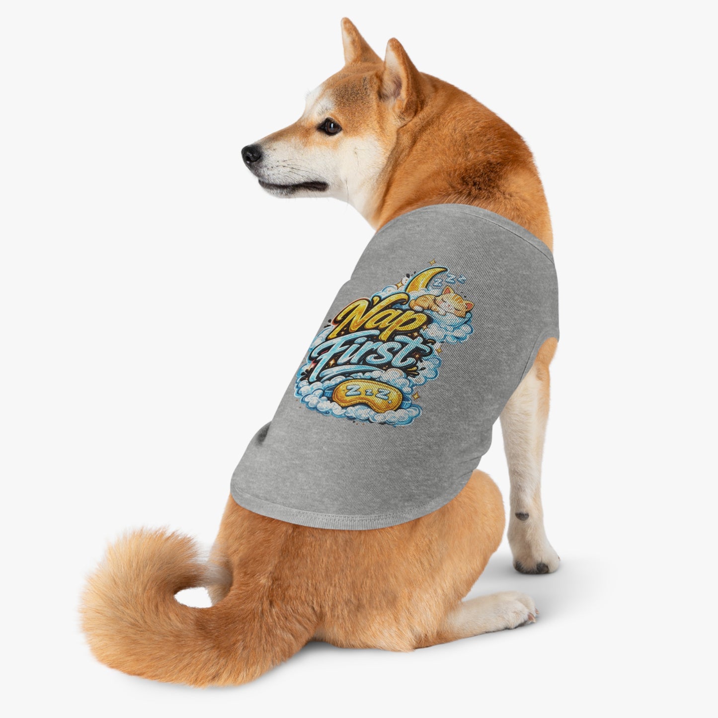Nap First Pet Tank Top — Cute Sleeping Cat Graphic for Small Dogs & Cats