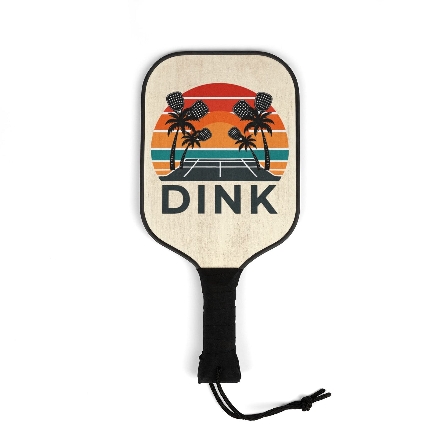 Pickleball Paddle Set - 'DINK' Retro Sunset Design (2 Paddles + Balls)