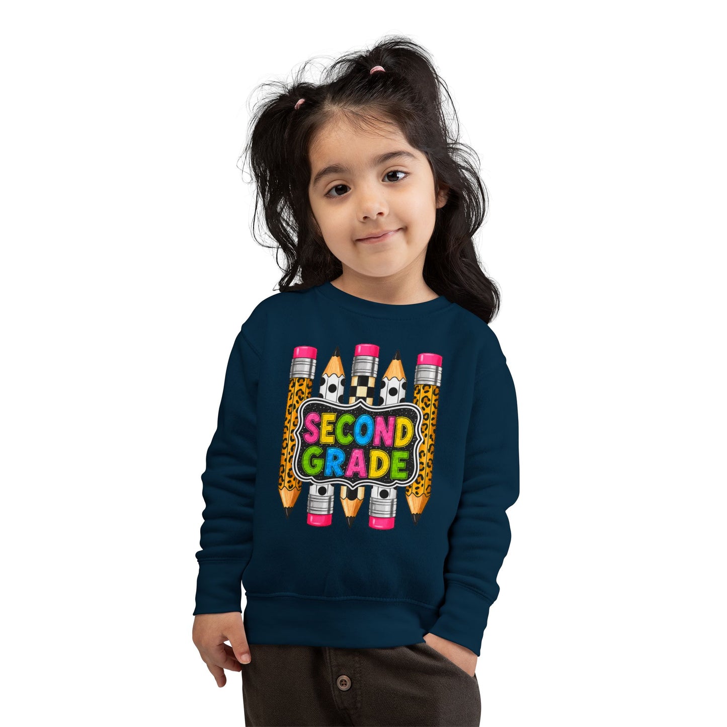 Second Grade Toddler Sweatshirt — Colorful Pencils Back-to-School Crewneck