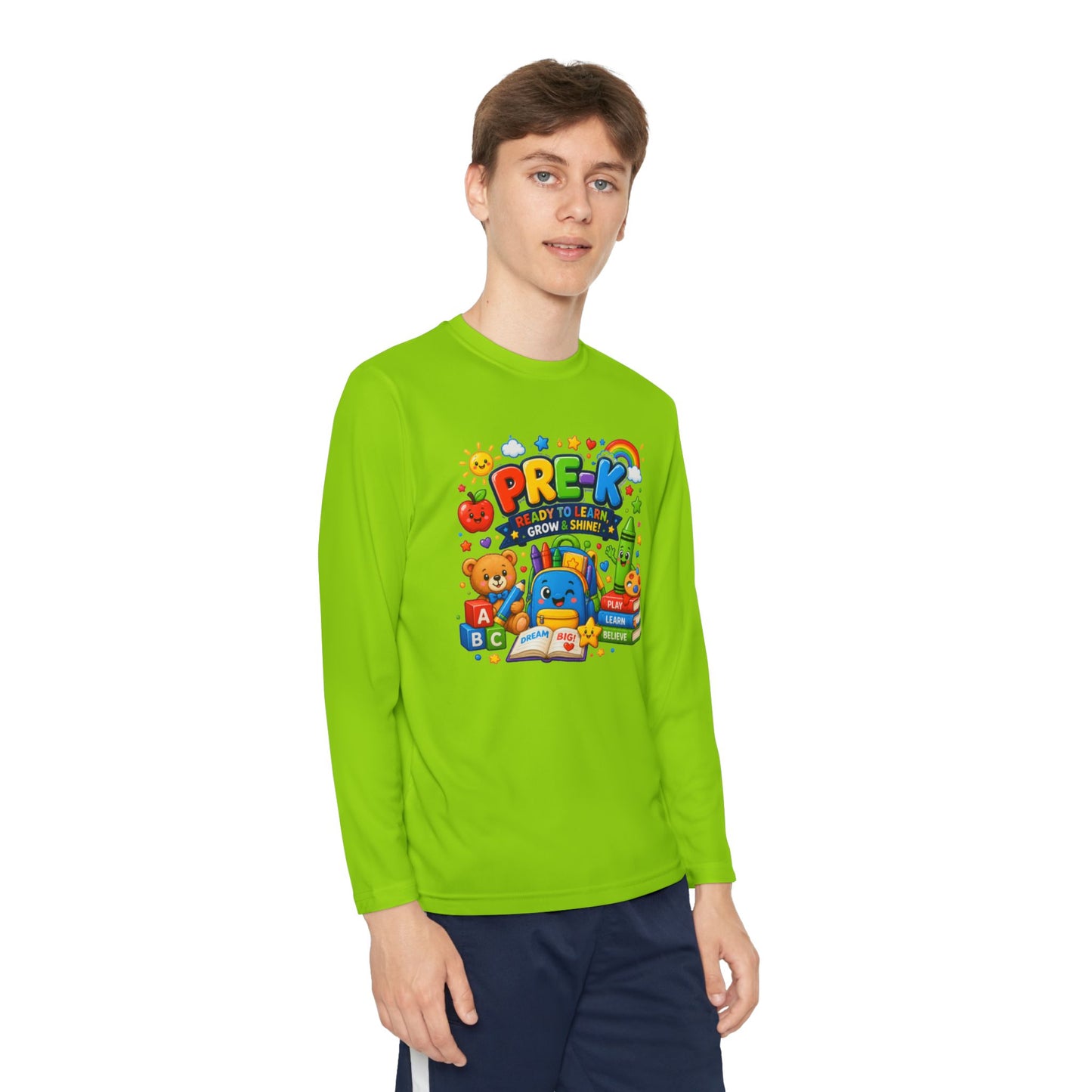 PRE-K Kids Long Sleeve Tee — Back-to-School Preschool Shirt ("Ready to Learn, Grow & Shine")